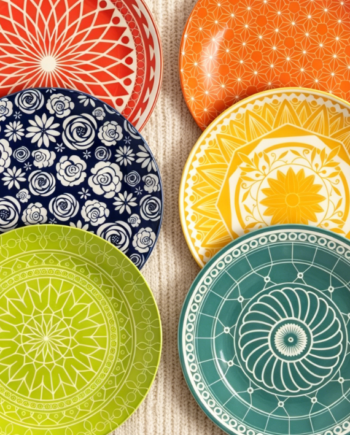 Dinner Plates - Mismatched Colorful Dinnerware Set of 6 - Fun Decorative Cute Boho Kitchen Dishes - Zero Lead & Cadmium - 10.5 Inch Diameter